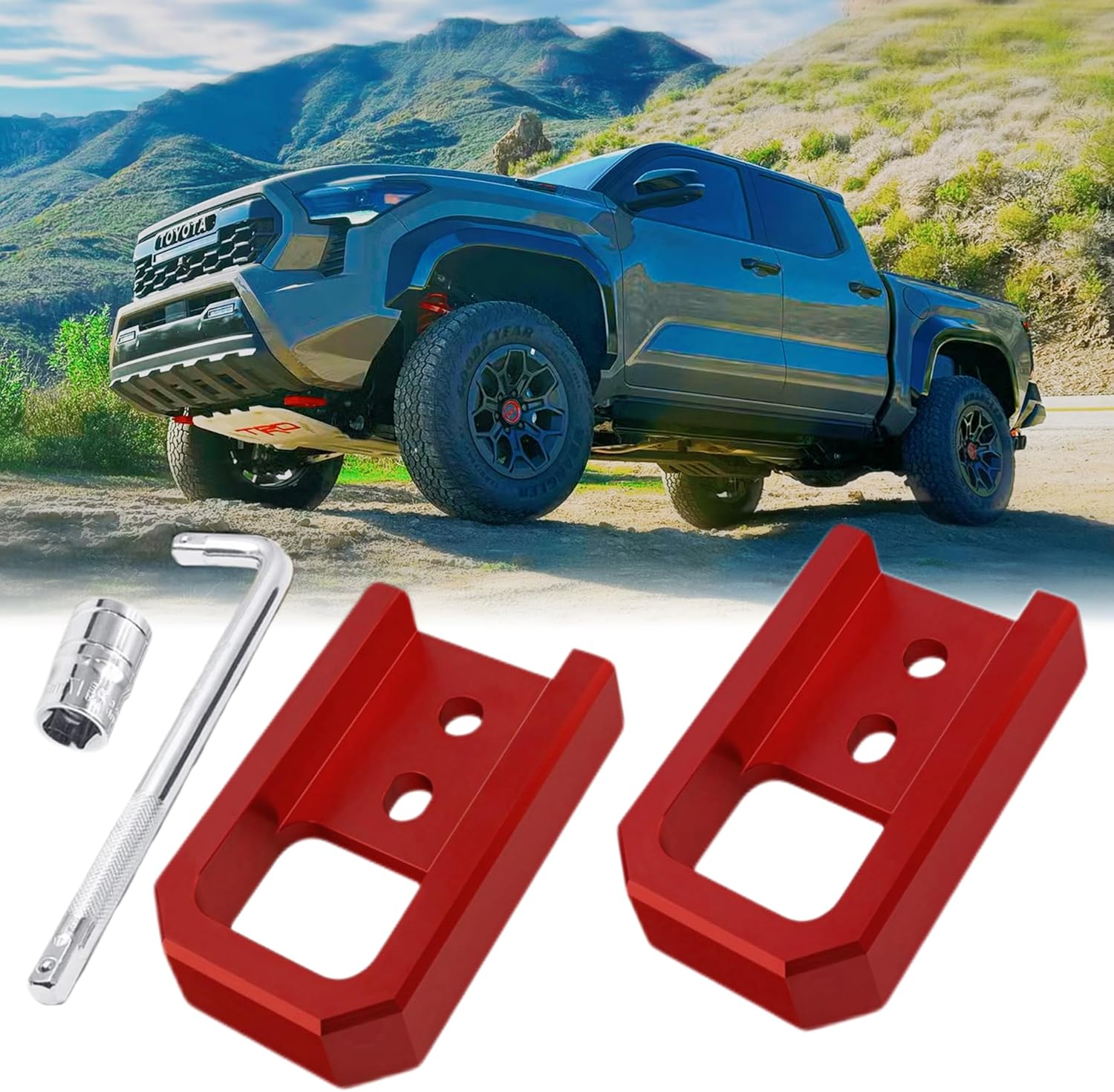Rear Tow Hooks Fits for 2024-2025 Toyota Tacoma, Rear Recovery Points Hooks Compatible with 2024-2025 Toyota Tacoma Accessories (RED)