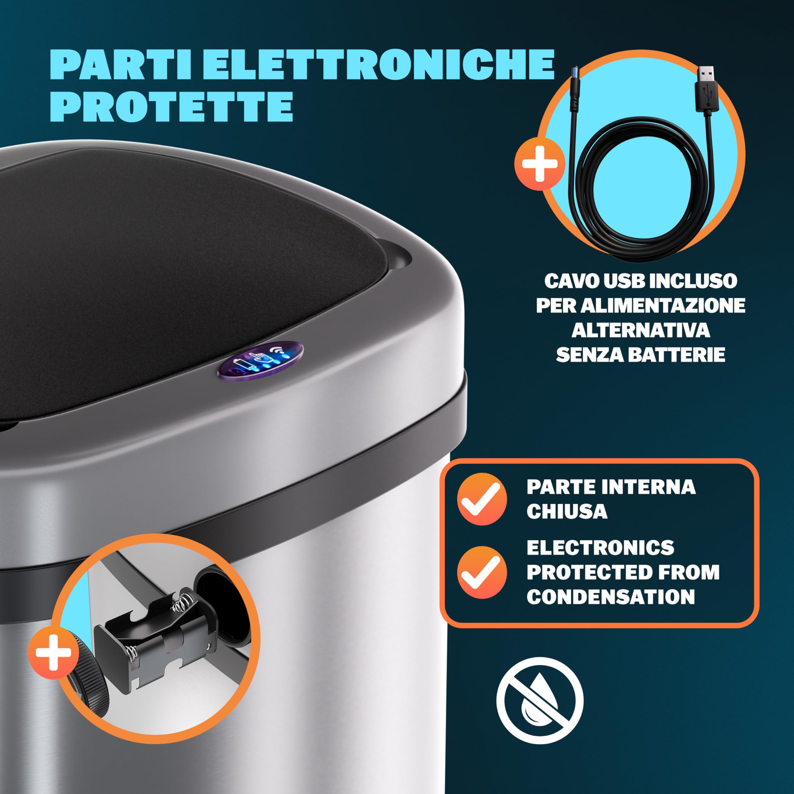 Monzana® Cestino 58L con Sensore Automatico Movimento Display LED Pattumiera Rifiuti Smart Bidone Intelligente Cavo USB