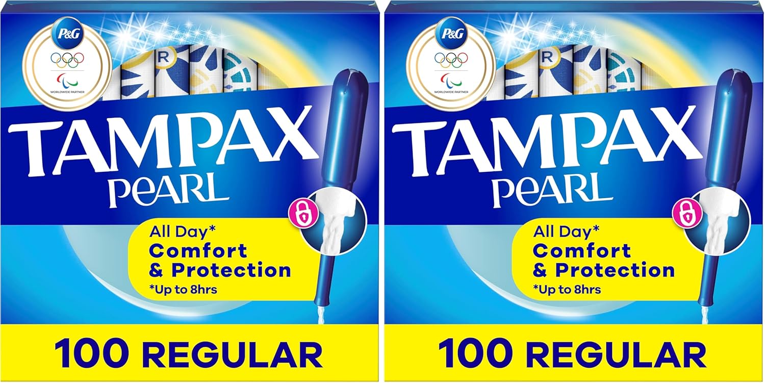 Tampax Pearl Tampons Regular Absorbency,with Leakguard Braid,Unscented, 4 Boxes - 50 Each (Packaging May Vary),(Pack of 200)