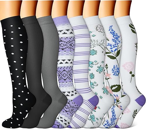 FEYHAY Calcetines de compresión de cobre (8 pares) de 15-20 mmHg de circulación es la mejor atlética y diaria para hombres y mujeres, correr,