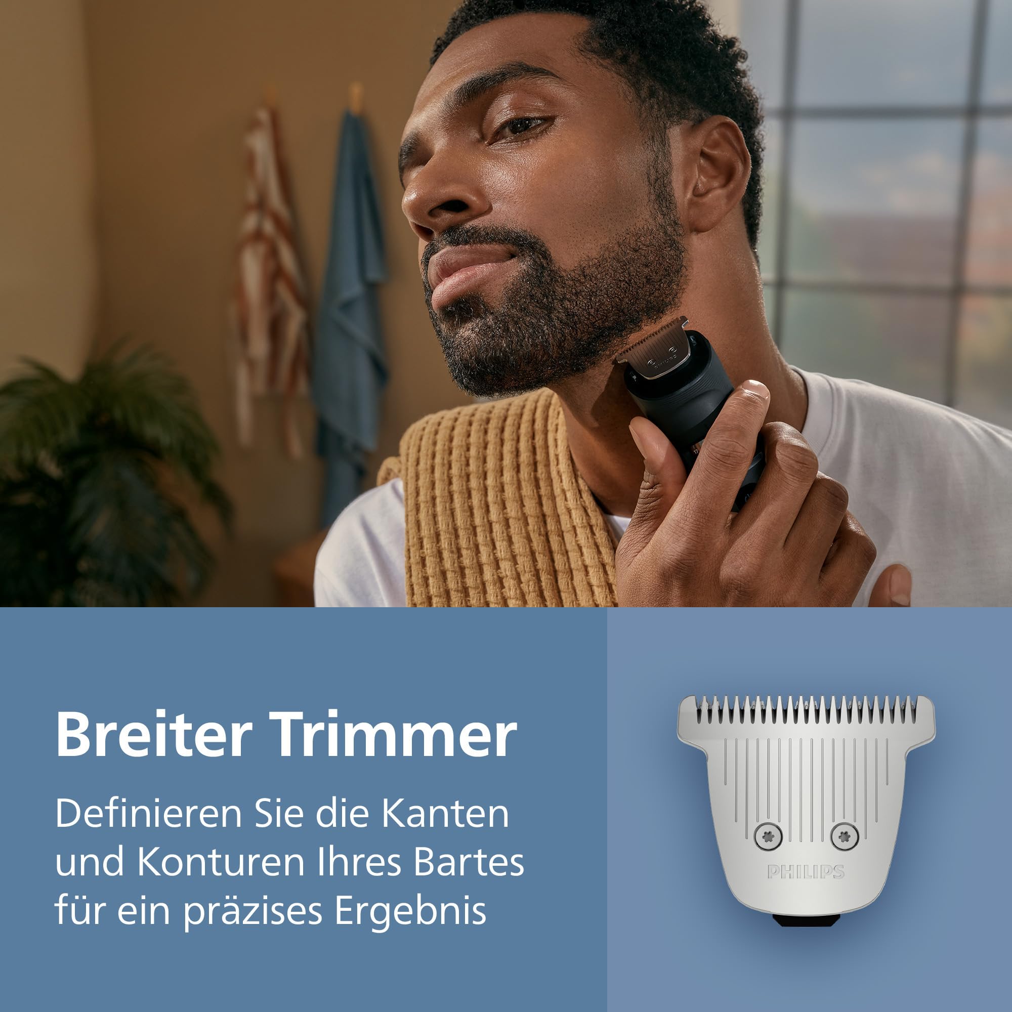 Philips Bartschneider 7000er-Serie – selbstschärfende Metallklingen, 40 Längeneinstellungen, BeardSense-Technologie, Haarkollektor, 100% wasserdicht, breiter Trimmer, Modell BT7670/15