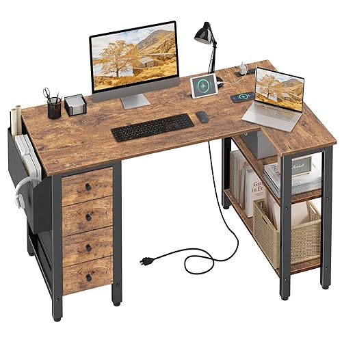 Lufeiya L Shaped Desk with Drawers & Storage Shelves, 47