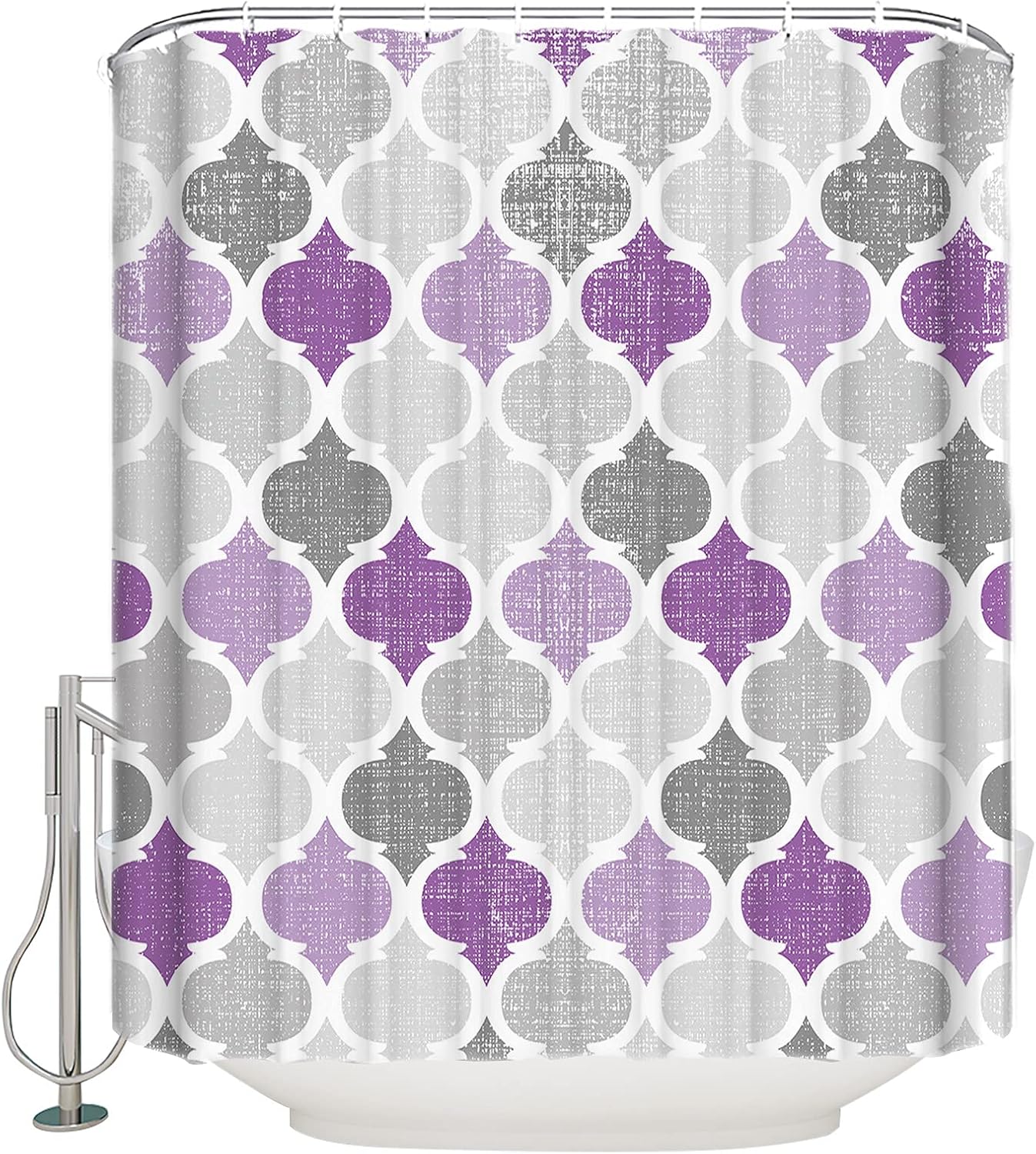 Victories Polyester Fabric Bathroom Shower Curtains-Moroccan Geometric Quatrefoil Lattice Purple Grey Pattern,Waterproof Shower Curtain Set with Hooks for Bathroom Bathtub Decor, Machine Washable