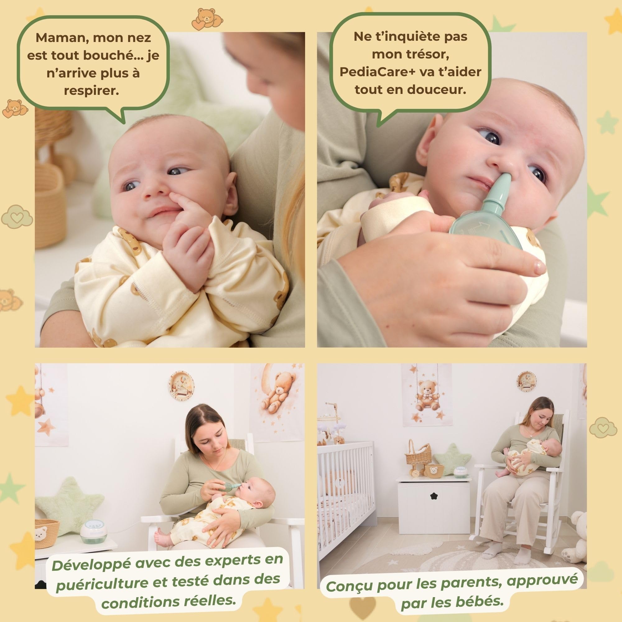Pediacare+© Mouche Bébé Électrique Aspirateur Nasal Nez Bouché Nouveau-Né Enfant Rechargeable USB Silencieux Hygiénique Embouts Souples Filtres Lavables Nettoyage Facile Portable Sécurisé