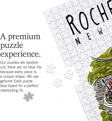 Miniatura 4 de Lantern Press Rompecabezas hecho en Estados Unidos para adultos, 1000 piezas, póster de referencia, caja premium, Rochester, Nueva York, dibujo de