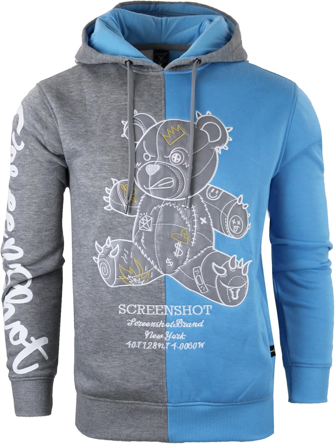 SCREENSHOT Mens Urban Premium Fleece Hoodie - Animation Cartoon Character Embroidery Patch Gel Print Hooded Sweatshirt