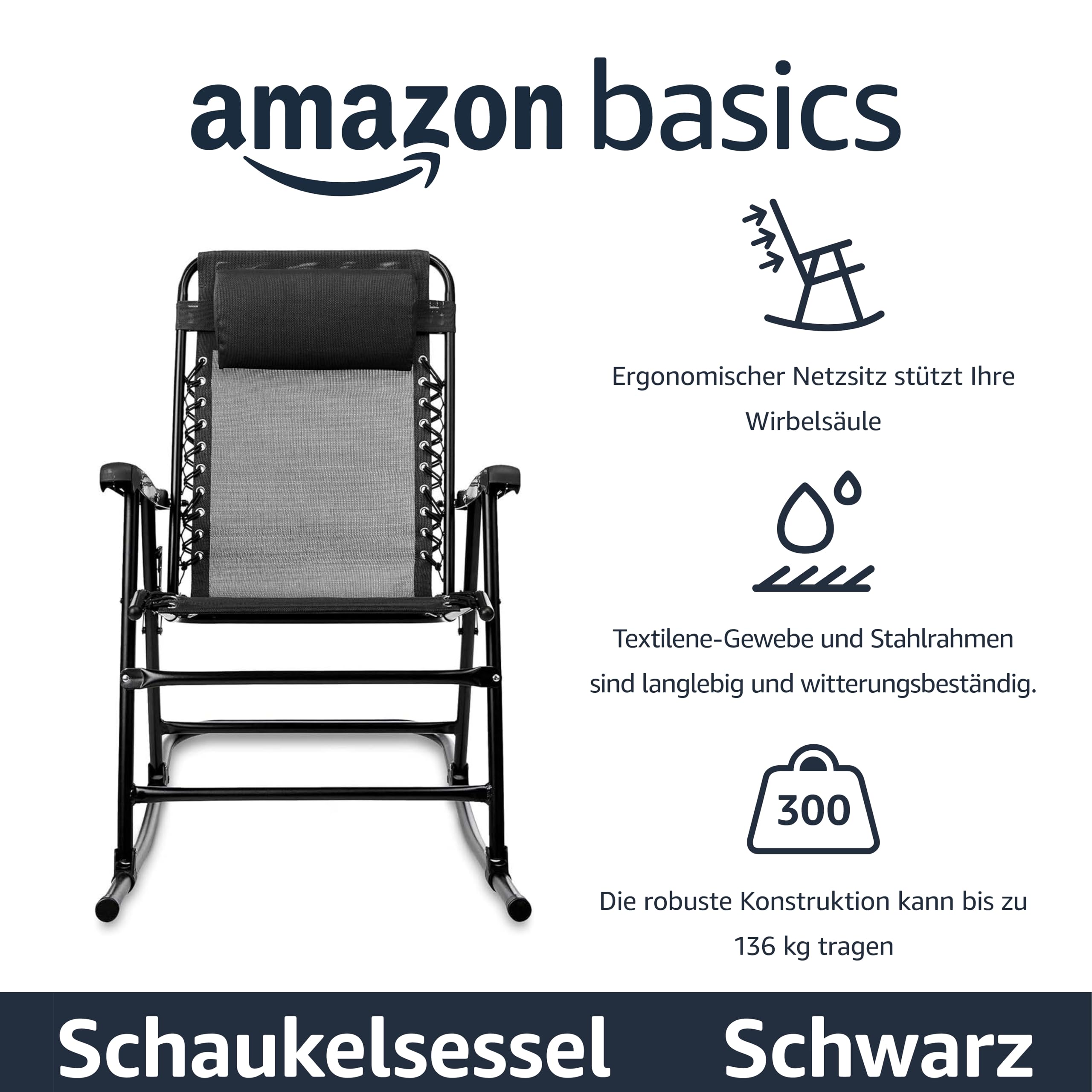 Amazon Basics Faltbarer Schaukelstuhl - Schwarz