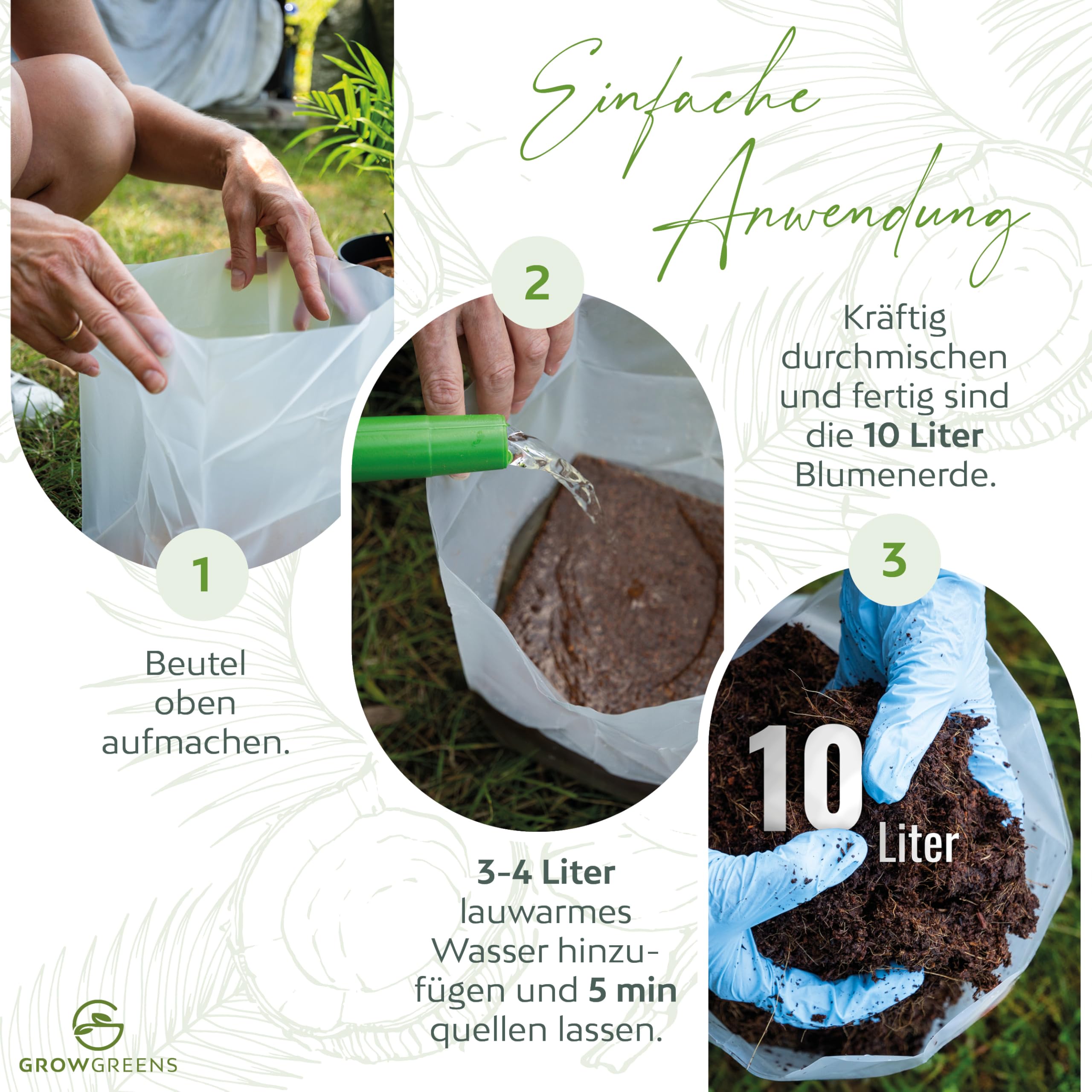 Bio Kokoserde gepresst im Quellbeutel - Biologisch abbaubare, torffreie Anzuchterde aus 100% Kokosfasern (10 Liter, 1 Stück)