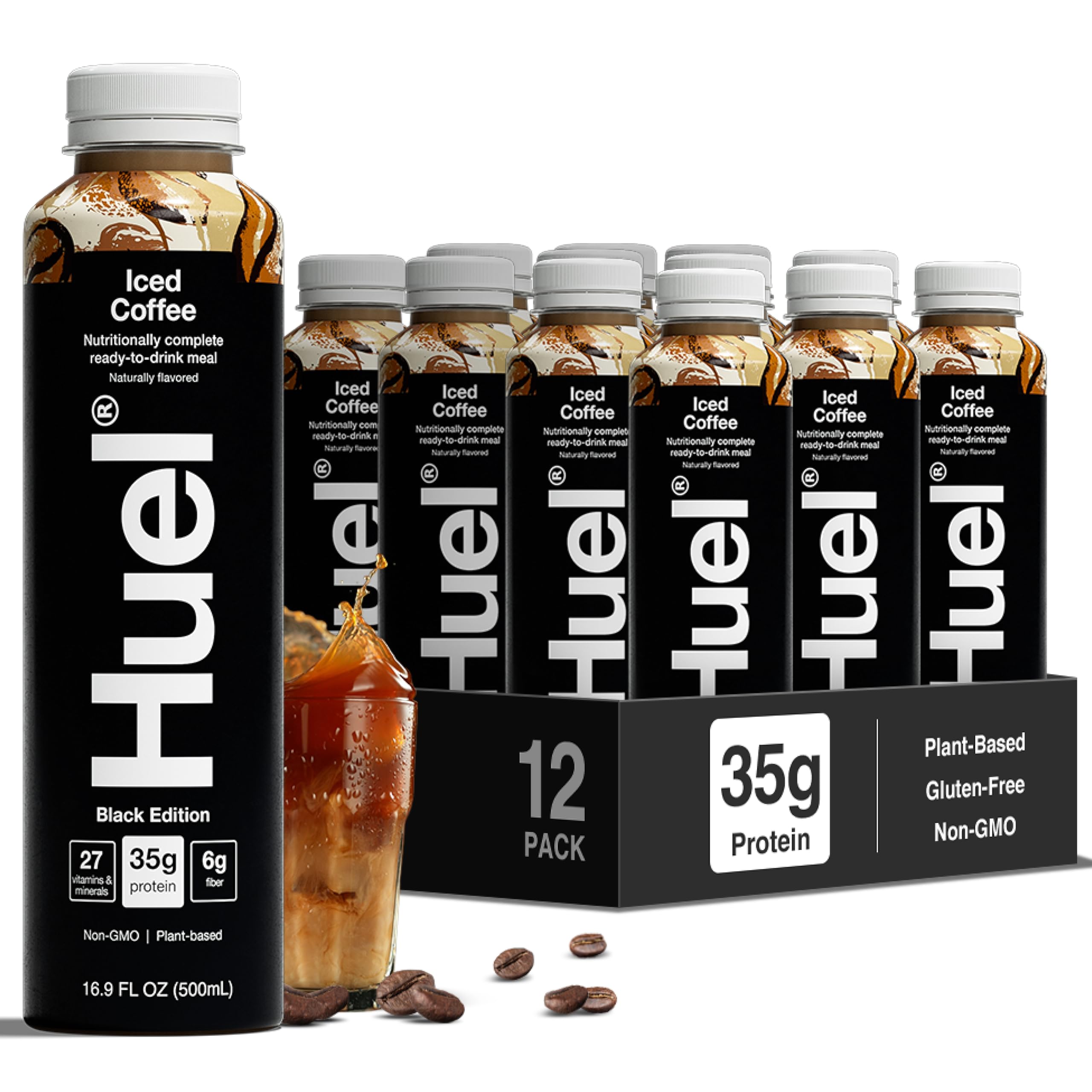 Huel Black Edition Ready-to-Drink | Iced Coffee Meal Replacement Shake | 35g High Protein Drink | 27 Vitamins & Minerals, Vegan, Gluten Free | Plant Based | High Fiber, Low Sugar | 16.9 Fl Oz, 12 Pack