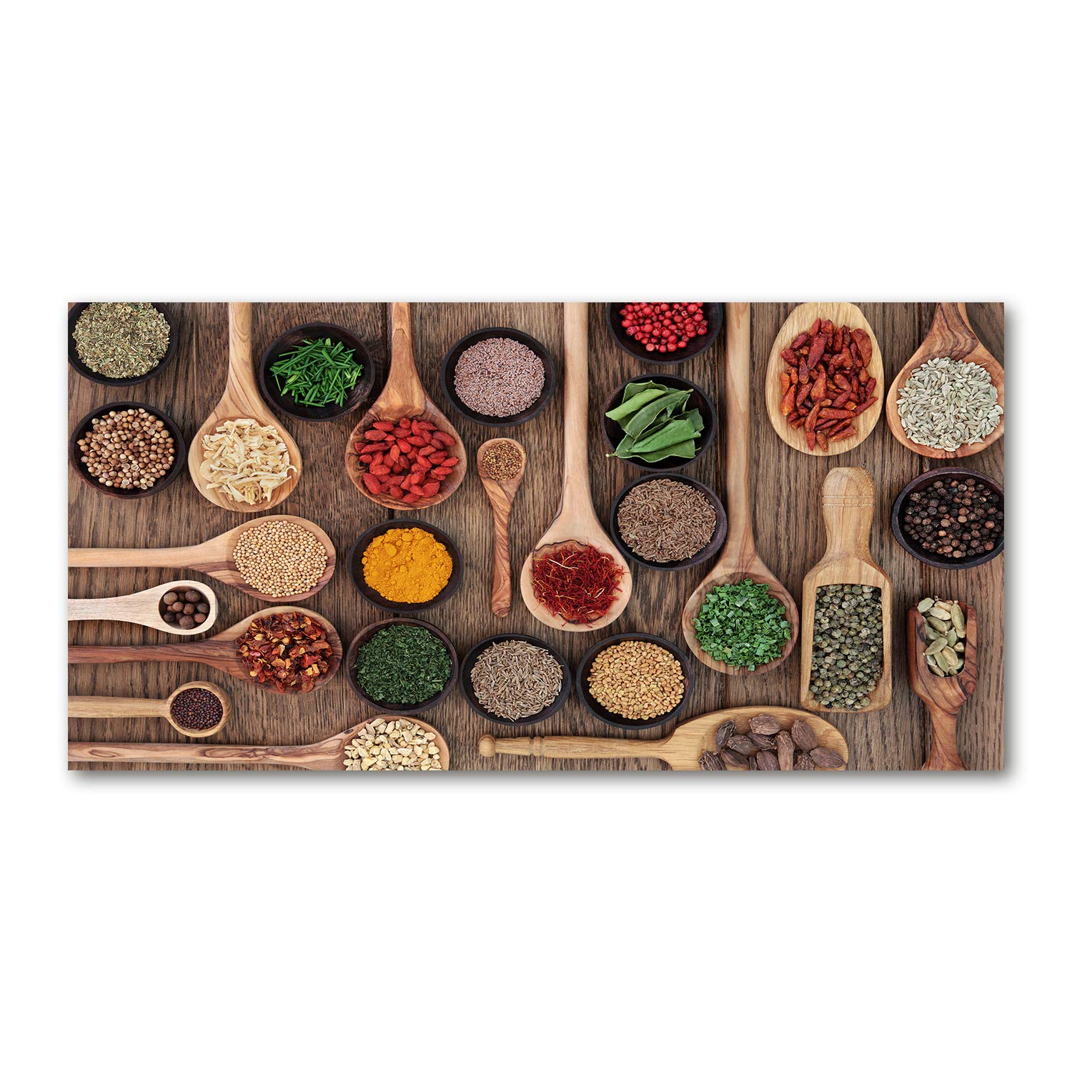 Tableau panoramique cuisine épices herbes multicolore en verre 120x60 cm