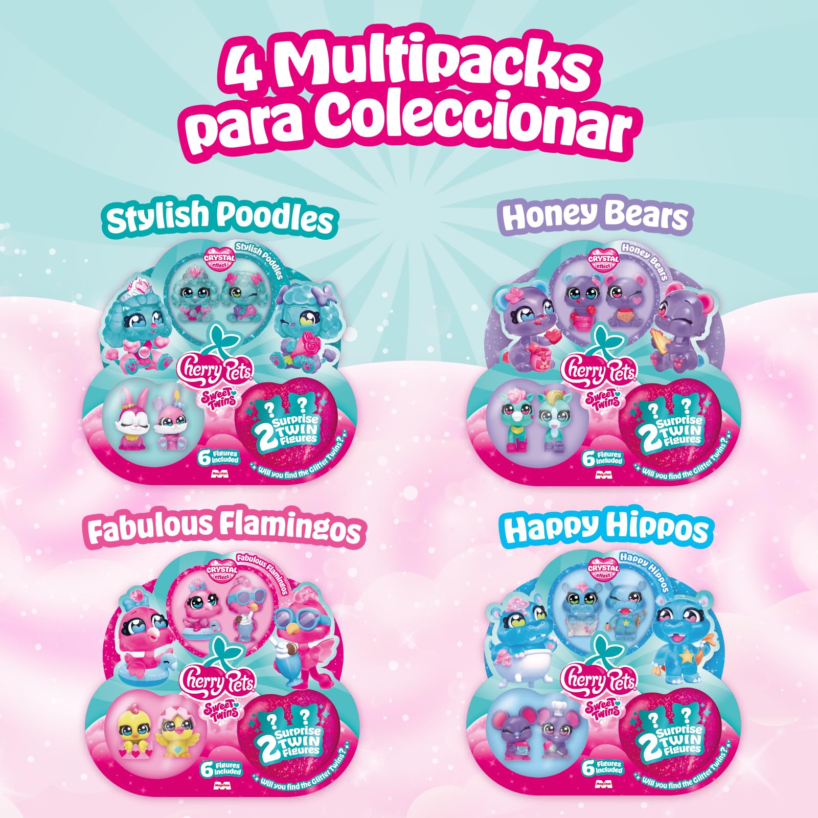 Cherry Pets Sweet Twins Series – Multipack Stylish Poodles. Incluye 6 Figuras coleccionables (2 con Efecto Cristal y Glitter + 2 Sorpresa). Pack 4 de 4 — view 9