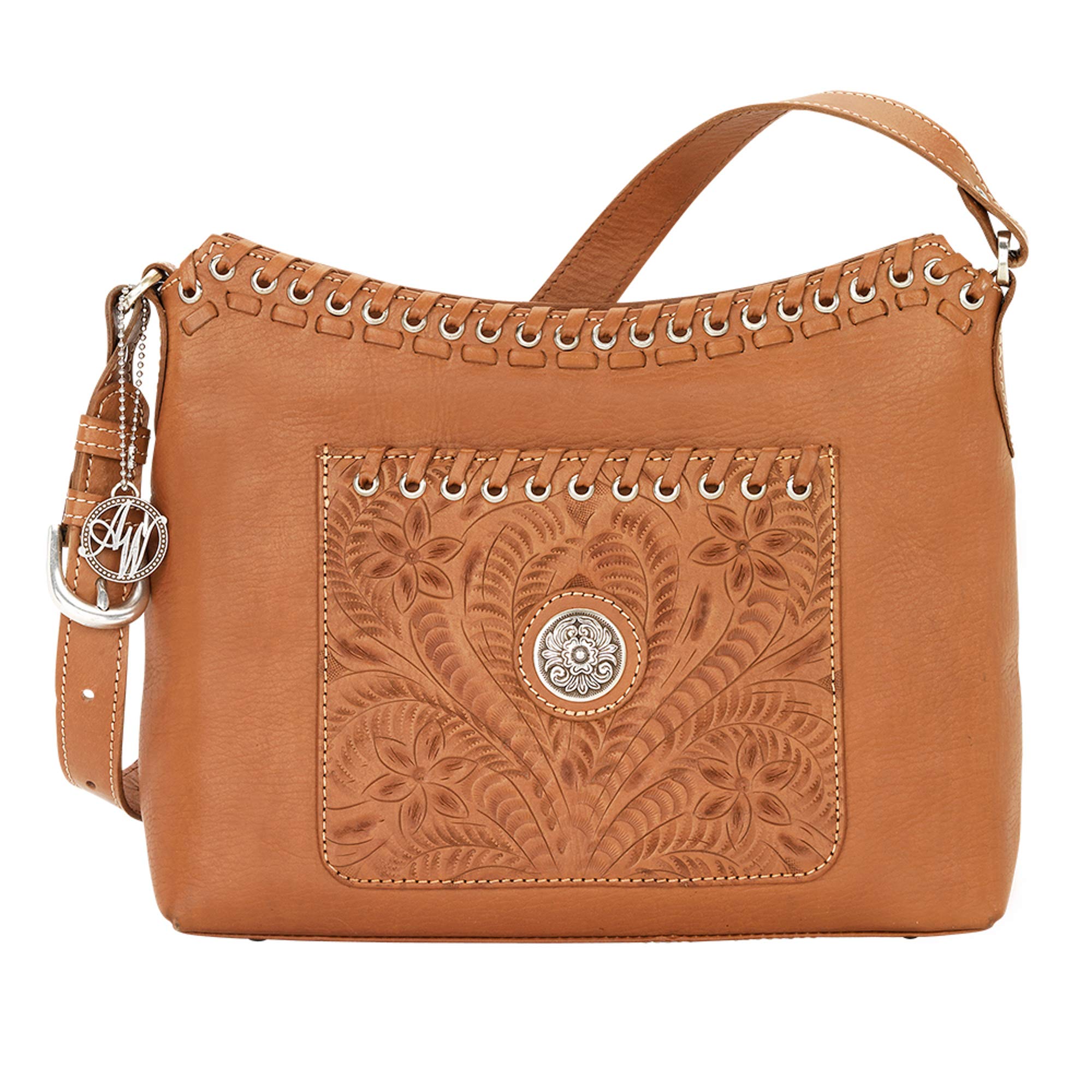 American West Hand Tooled Handcrafted 100 Genuine Leather Zip-Top Shoulder Bag Purse for Women Harvest Moon Collection Western