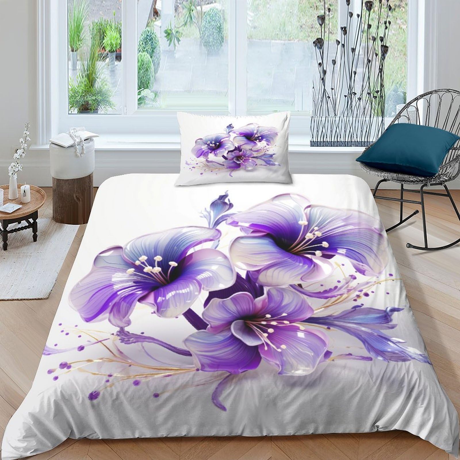 Linge de lit microfibre 135x200 housse couette 3D Pansy