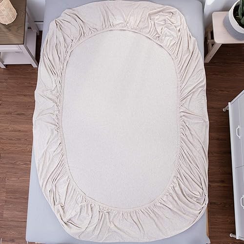 Miniatura 5 de LIFETOWN juego de sábanas bajeras de 3 piezas, 100 % algodón jersey de punto, 1 sábana bajera + 2 fundas de almohada, ultrasuaves y fáciles de poner