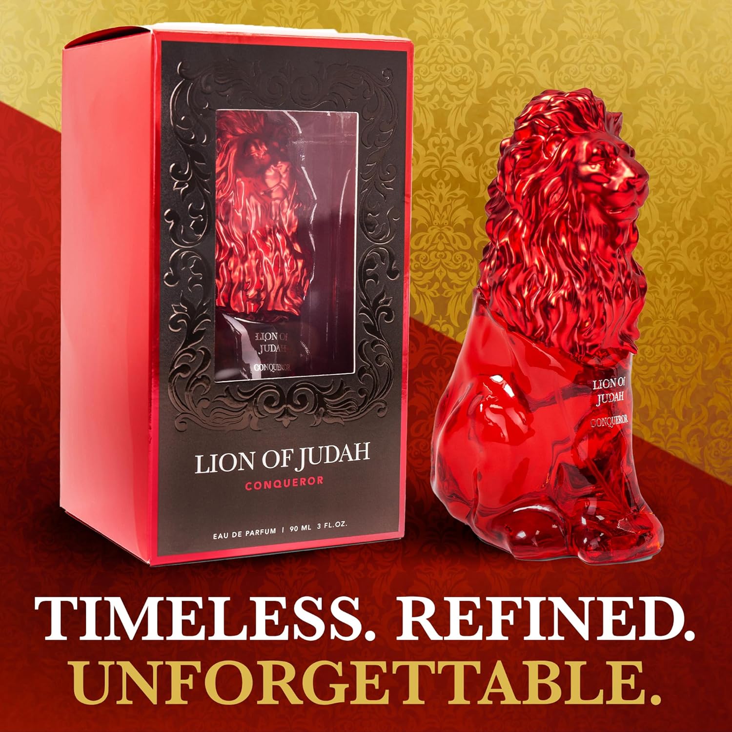 LION OF JUDAH Conqueror - Long-Lasting EDP Fragrance Comes in Elegant Lion-Shaped Glass Bottle - Men's Cologne with Cinnamon,Amber & Vanilla Notes (90ml)