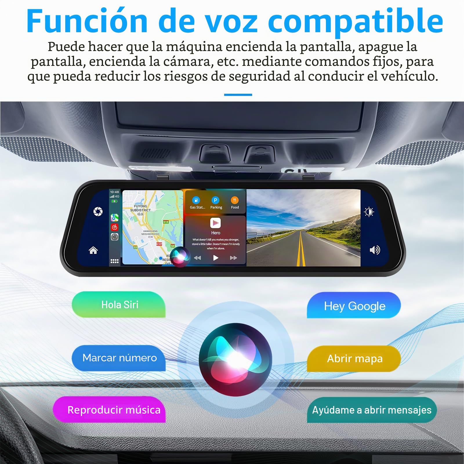 Podofo Wireless Carplay Android Auto Camara de Coche Retrovisor,9.66 Pulgadas Pantalla Táctil IPS Dashcam Cámara Espejo Retrovisor DVR,Bluetooth,2 Pantallas Divididas+AHD Cámara Trasera