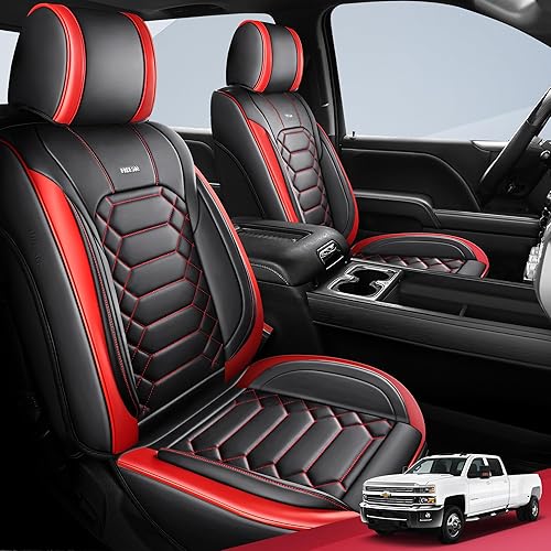 FREESOO Chevy Silverado - Juego completo de fundas de asiento de cuero, para Chevrolet Silverado GMC Sierra 1500 2500 3500 Crew Cab 2014-2018,