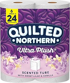 Quilted Northern Ultra Plush® Toilet Paper with Sweet Lilac & Vanilla Scented Tube, 6 Mega Rolls, 3-Ply Bath Tissue