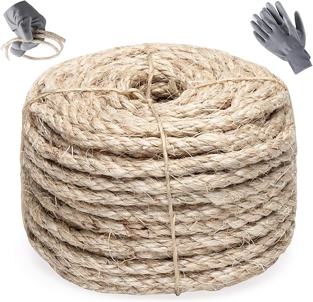 Homewit Sisal Rope Cat Tree Rope, 6mm (25 M/ 82 Feet) Replacement Rope Jute Rope,Thick Scratch Post Rope, for Cat Accessories Cat Rope, Repair or Replace Cat Tree, Cat Scratching Post, Cat Tower