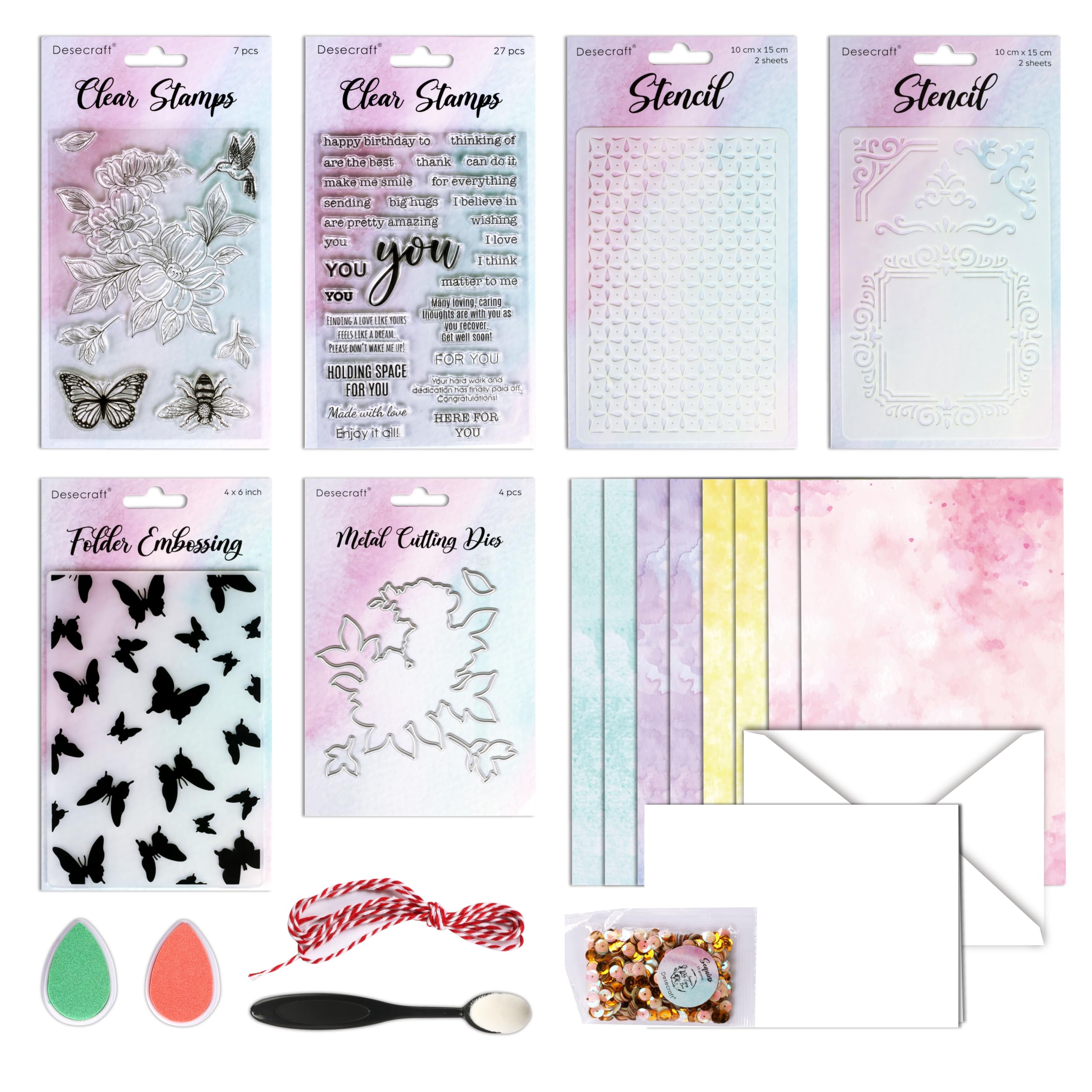 Watercolor Rubber Stamp Set Art Stencil Ink Die Cut Sets Card Making Stamper Card Kit for AdultsWomen Painting