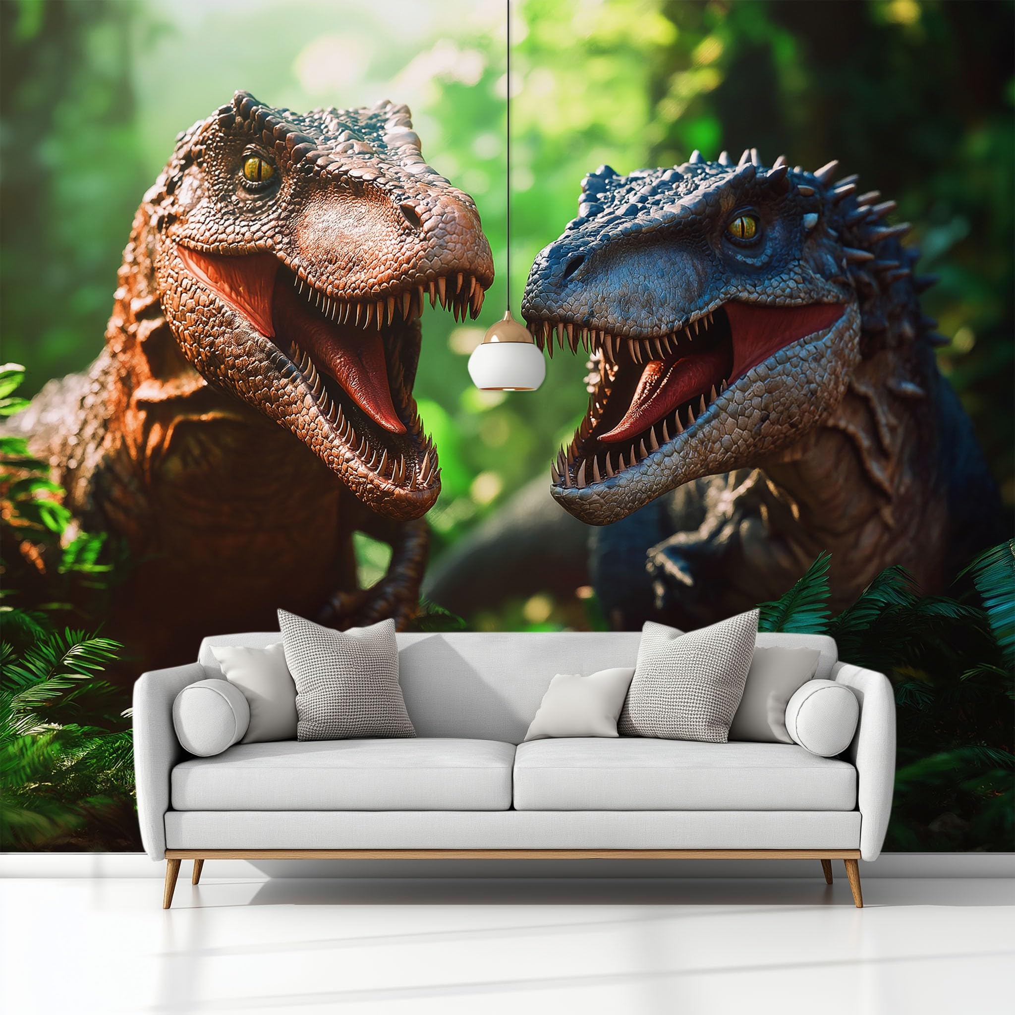 Fototapeta 500 x 280 cm Las Dinozaurów Zwierzęta Włóknina Fototapeta 3D | Fototapeta Ścienna Dekoracja Salon Sypialnia, Zielony