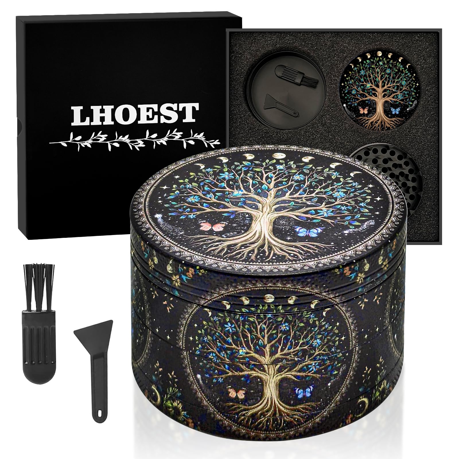 LHOEST Grinder métallique 63 mm Moulin à épices Sel Grinder arbres 4 couches Design Moulin avec grattoir et brosse en plastique pour cuisine
