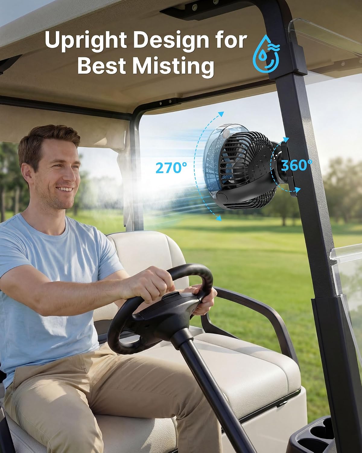 BOYISEN Magnetic Golf Cart Fan with Mister, 12000mAh Battery Portable Fan