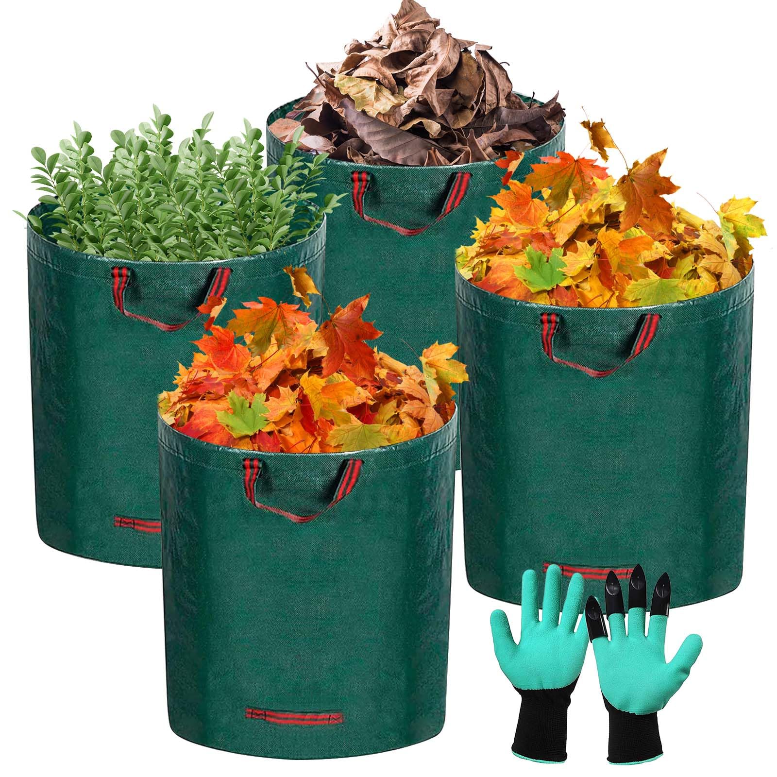 Bolsas de jardín (4 x 300 L, bolsa de jardinería, desechos, plegables y reutilizables), impermeables grandes bolsas con asas, bolsas de basura de jardín, para malezas, hojas y basura