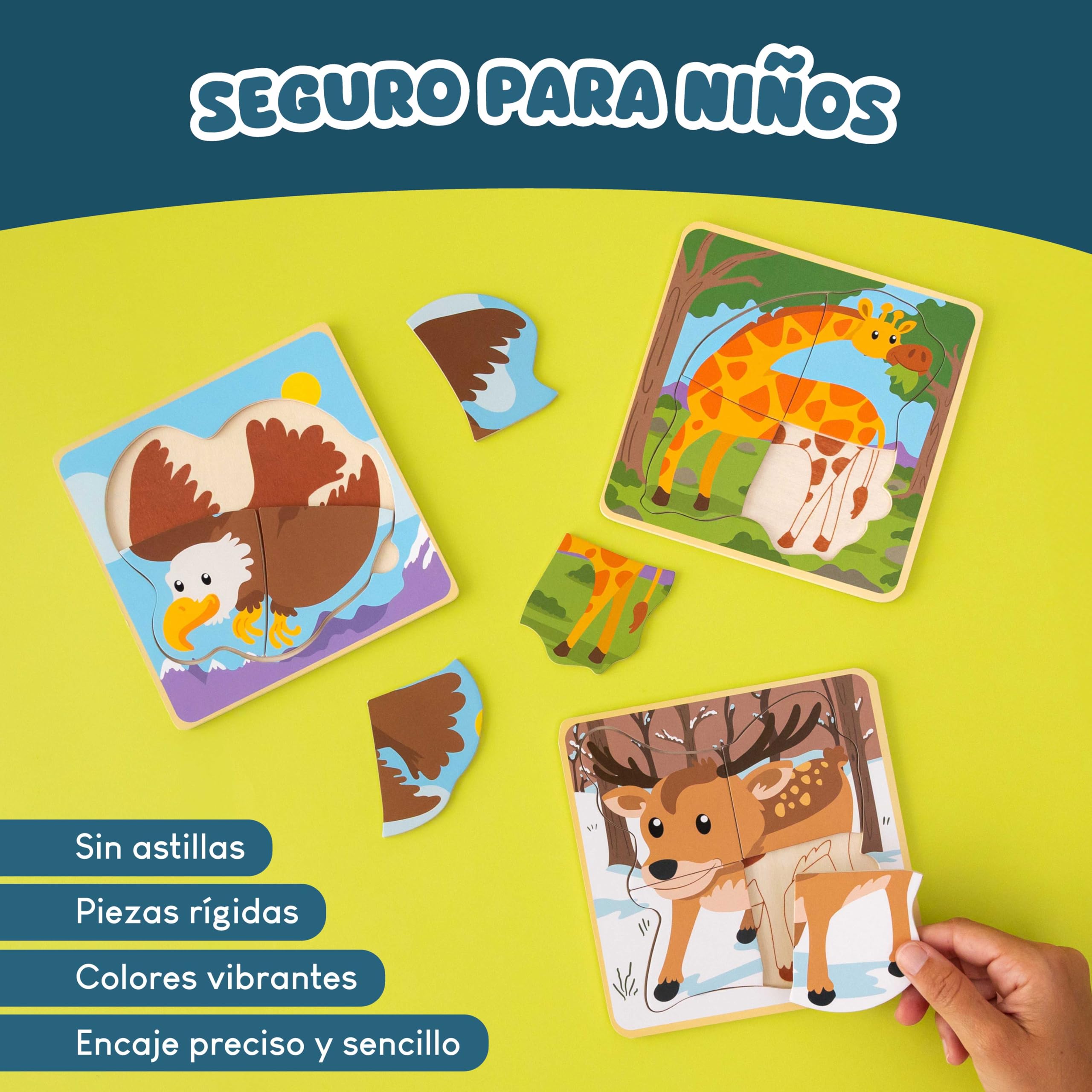 BONNYCO Pack 16 Puzzle Madera de 4 Piezas para Regalos Cumpleaños Niños Colegio 1 a 5 Años. Ideas Detalles Invitados, Juguetes Infantiles y Juegos Rompecabezas para Bebés Guardería