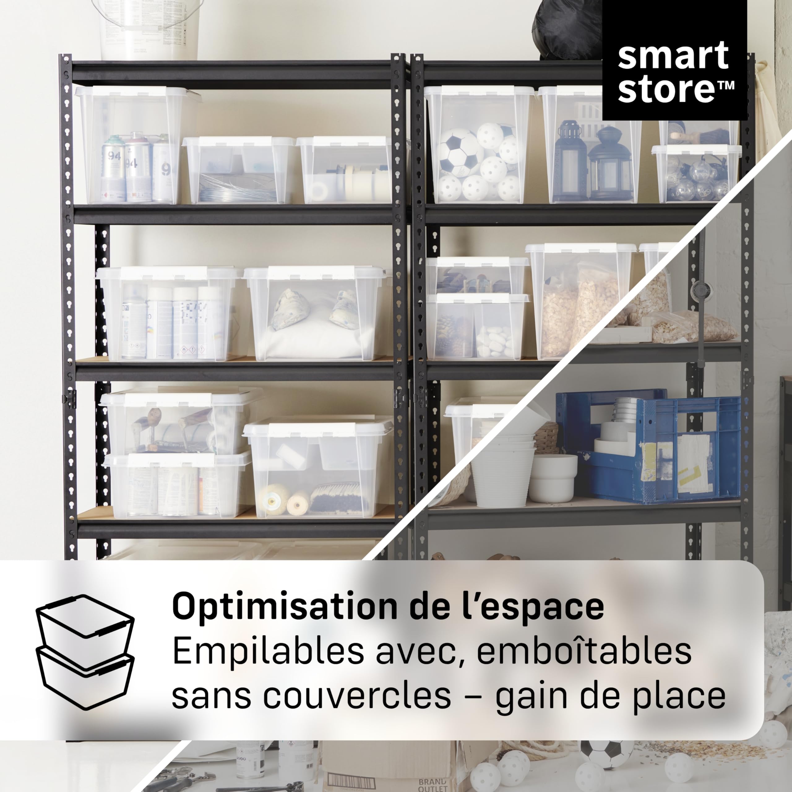 SmartStore - 7x Boîte de Rangement Plastique avec Couvercle Classic 20L (50x39x18cm) | Empilable et de Qualité Alimentaire | Boîte Plastique avec Couvercle & Coins Renforcés | Garantie 10 Ans
