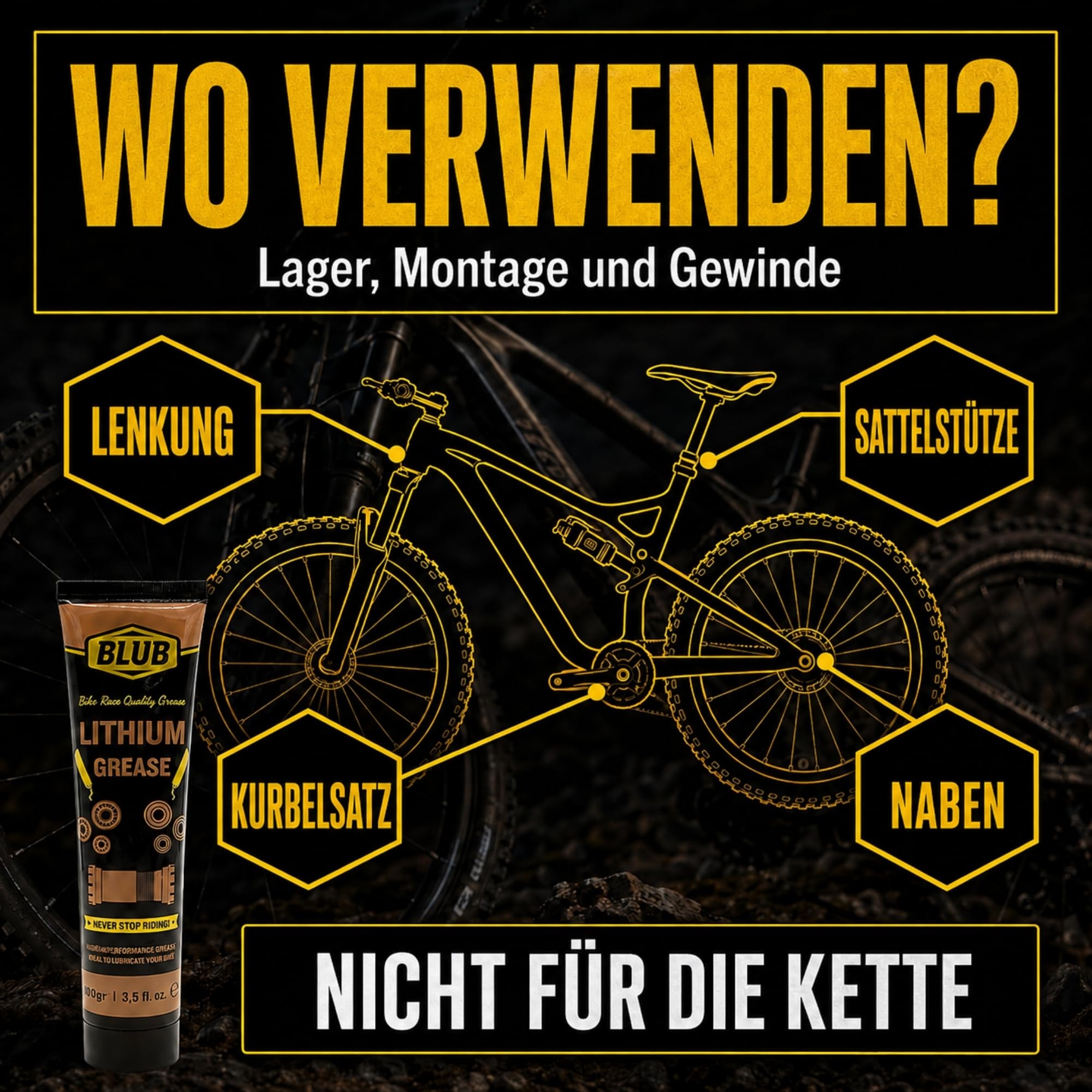 mountainbike lager fetten BLUB Fahrrad Fett 100 g Lithium Lagerfett, Fett Bike Grease NLGI 2 farbe:Black Kids Trail 24 Boy's member:55380044447912:1811