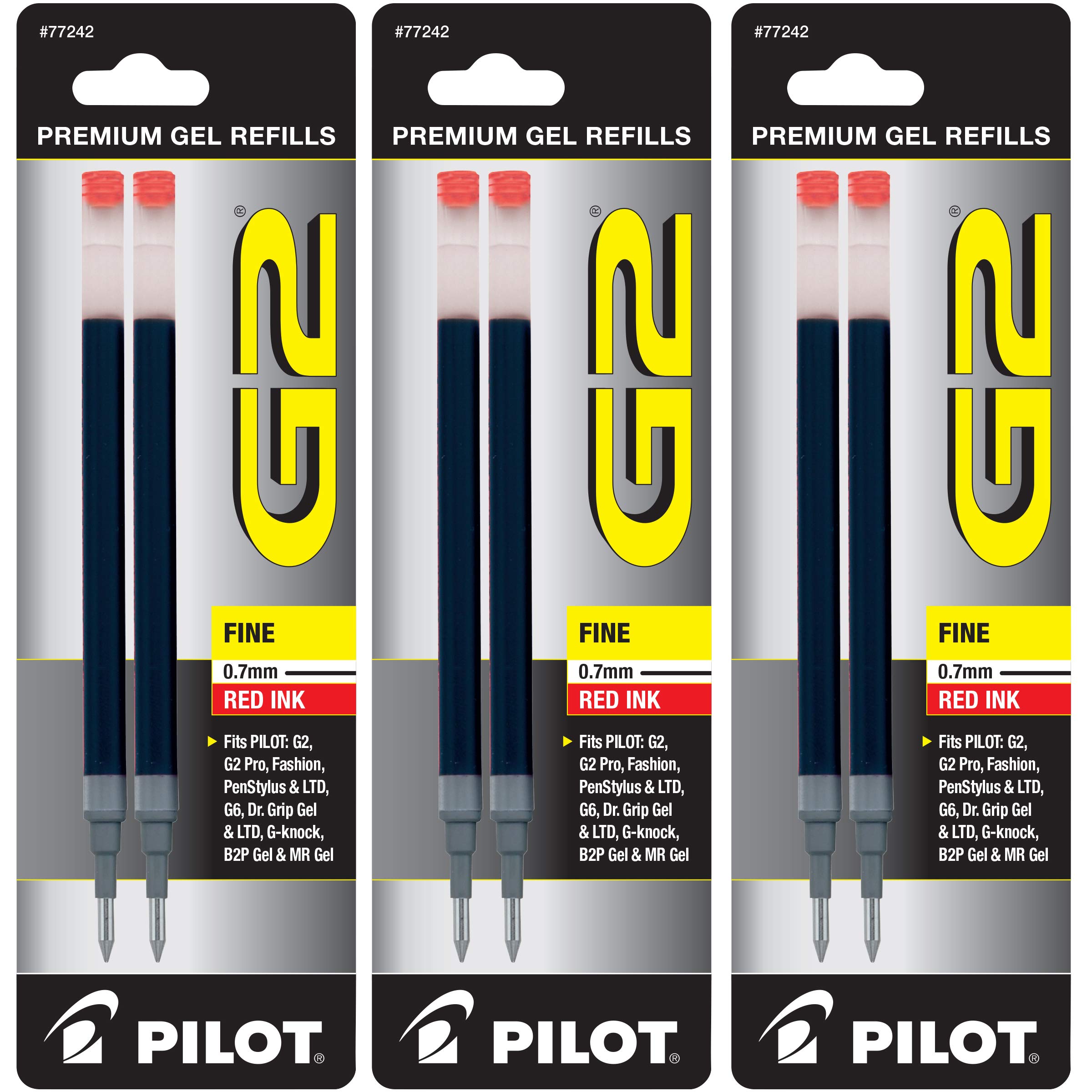 PilotG2 Gel Ink Refills, Fine Point 0.7 mm, Red, Pack of 6