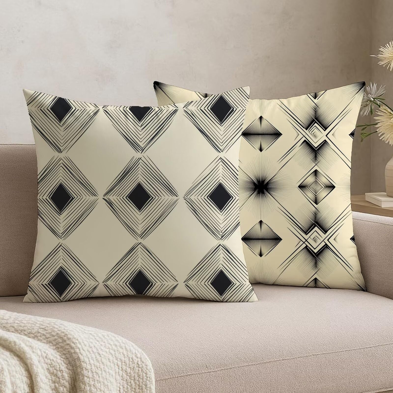 Housses de coussin 60x60 en velours beige lot de 2 taies d'oreiller