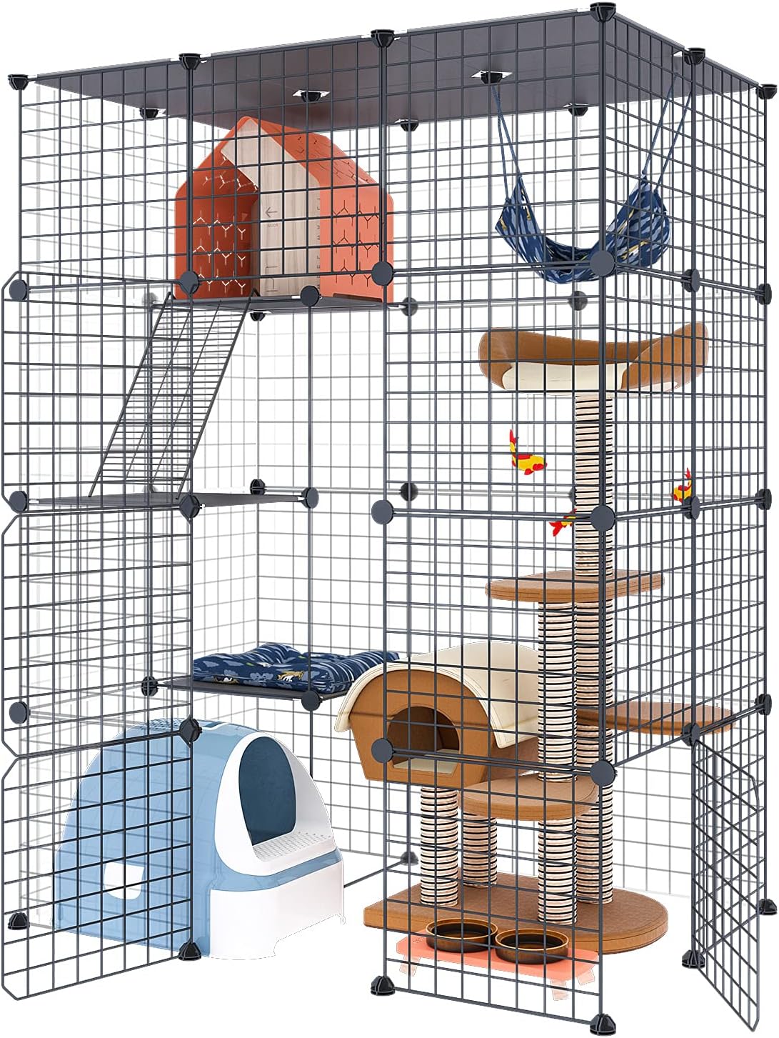 Large Cat Cage Enclosure Indoor DIY Cat Playpen Detachable Metal Wire Kennels Crate 2x3x4 Large Exercise Place Ideal for 1-3 Cat