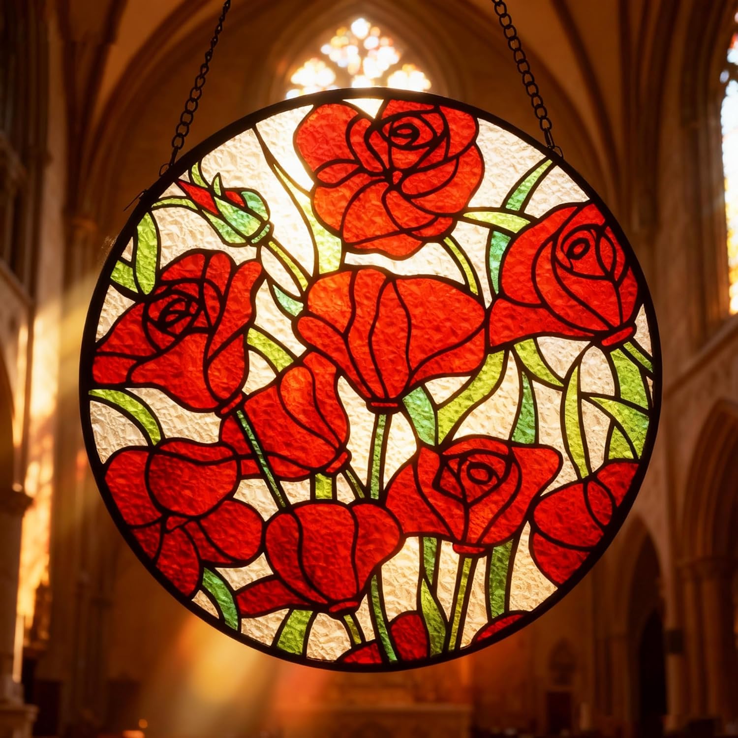 Flower Suncatcher Glass, Rose Suncatcher Stained Glass, Flower Suncatcher for Grandma/Mom/Women 8 in (UV Printed)