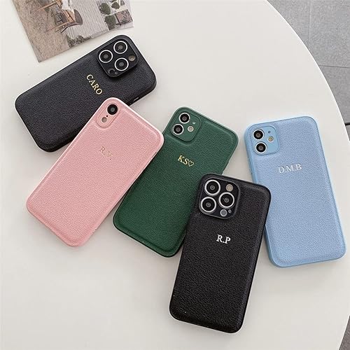 Miniatura 8 de Personalizar - Funda suave de piel sintética con letras iniciales doradas y plateadas para iPhone 14, 12, Pro, Xs, Max, 13, Mini, 11 X, XR, 7, 8