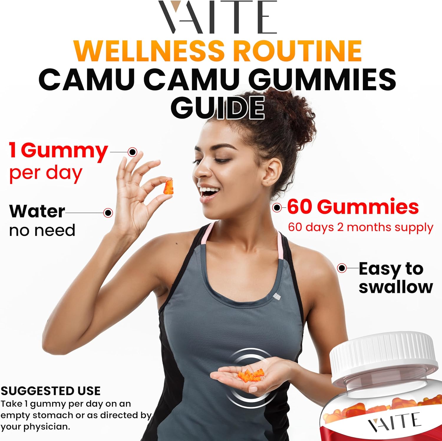 Camu Camu Vitamin C Gummies for Skin and Hair – Antioxidant-Rich, Vegan, Gluten-Free Supplement for Immune Support, Energy Boost, and Collagen – 60 Chewables for Active Men and Women - Image 4