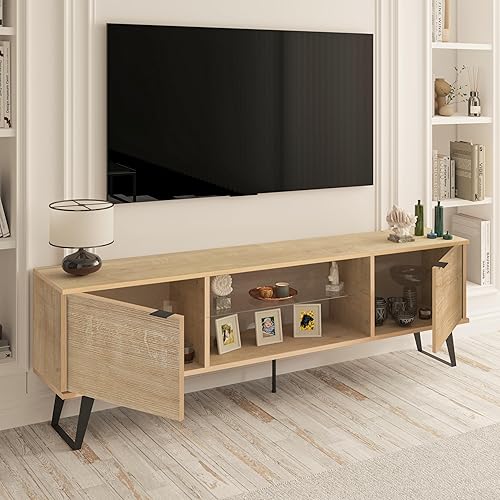 Miniatura 3 de Atelier Mobili - Soporte de TV moderno de mediados de siglo de 75 pulgadas, centro de entretenimiento de granja con almacenamiento, mueble de TV