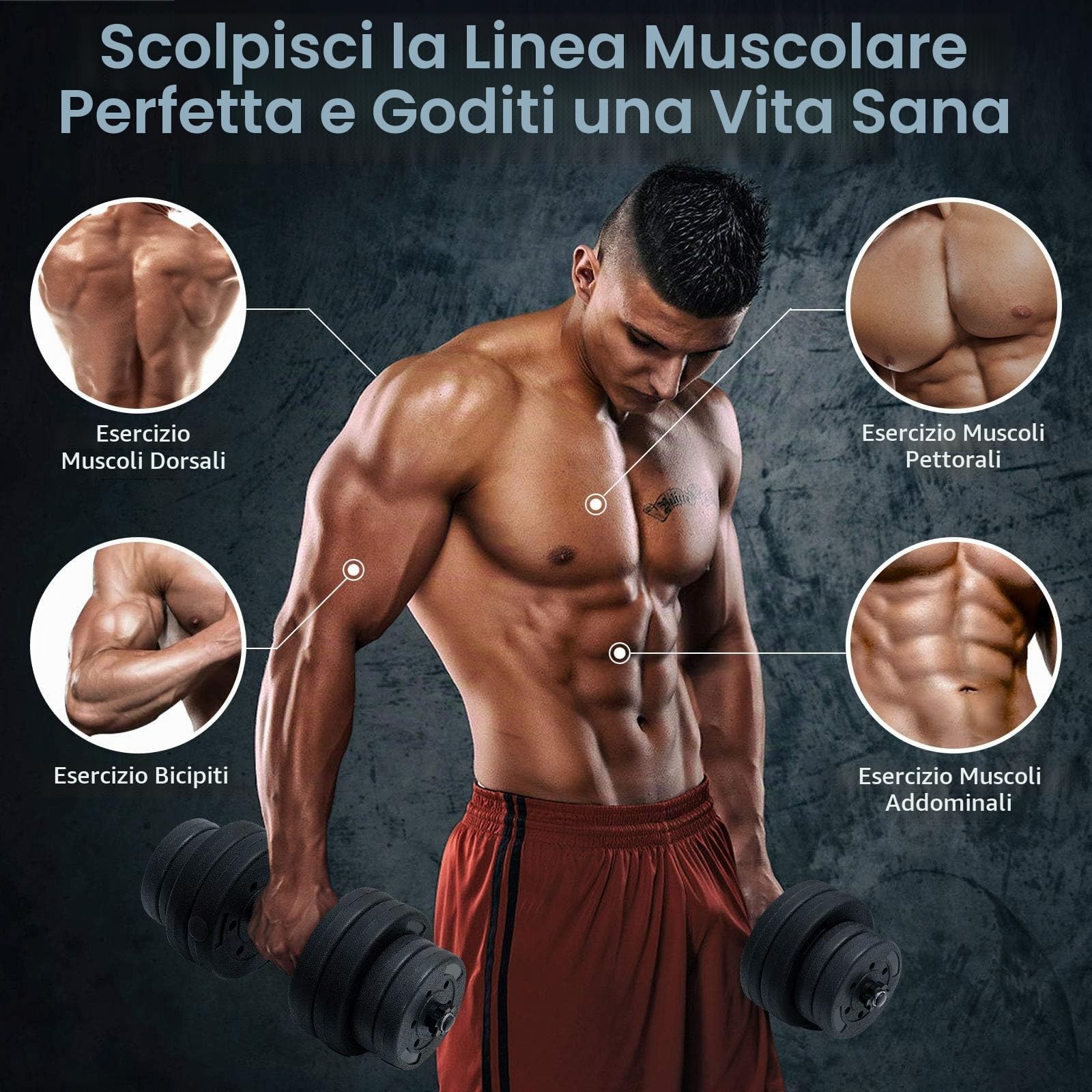 RELAX4LIFE 2 in 1 Set di Manubri 30 kg, inclusi 16 Dischi e Tubi di Collegamento, Pesi Intercambiabili (8 x 2,5 kg / 8 x 1,25 kg), per la Palestra, Ufficio e a Casa
