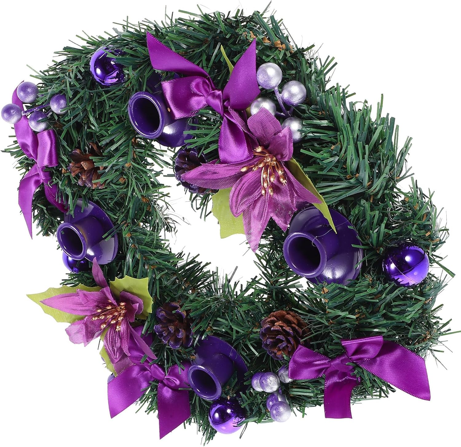 VOSAREA Christmas Wreath Candle Holder with Artificial Pine Garland, Simulation Advent Wreath for Winter Table Decor and Dining Room Xmas Candle Ring Seasonal Decoration