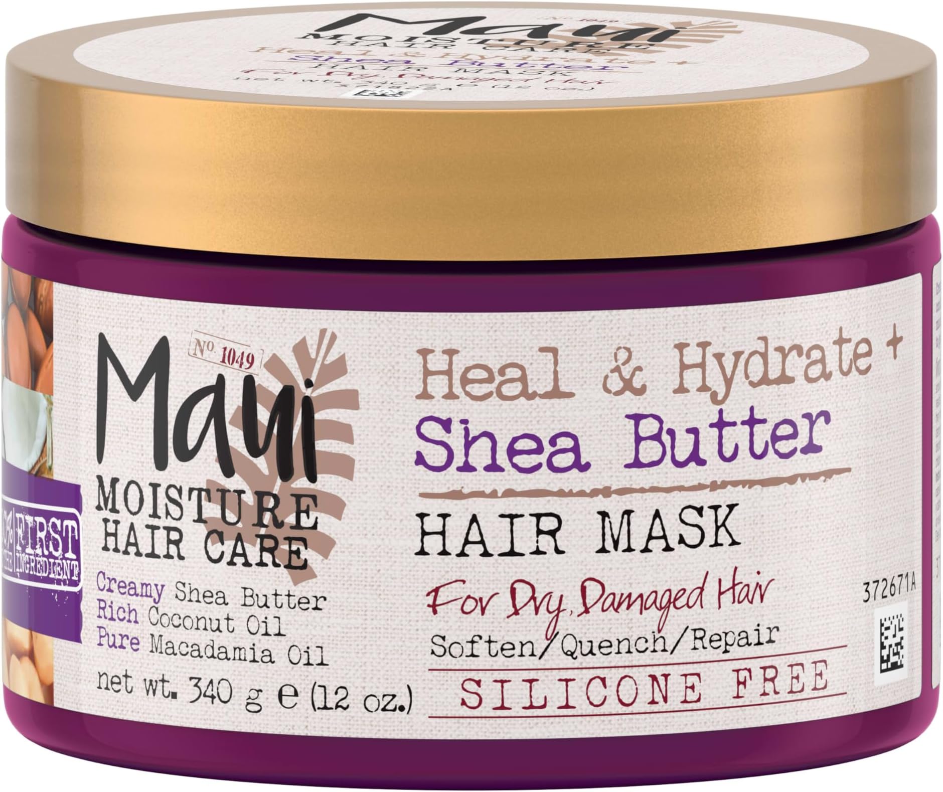 Maui Moisture Heal & Hydrate + Shea Butter Hair Mask & Leave-In Conditioner Treatment to Deeply Nourish Curls & Help Repair Split Ends, Vegan, Silicone, Paraben & Sulfate-Free, 12 Ounce
