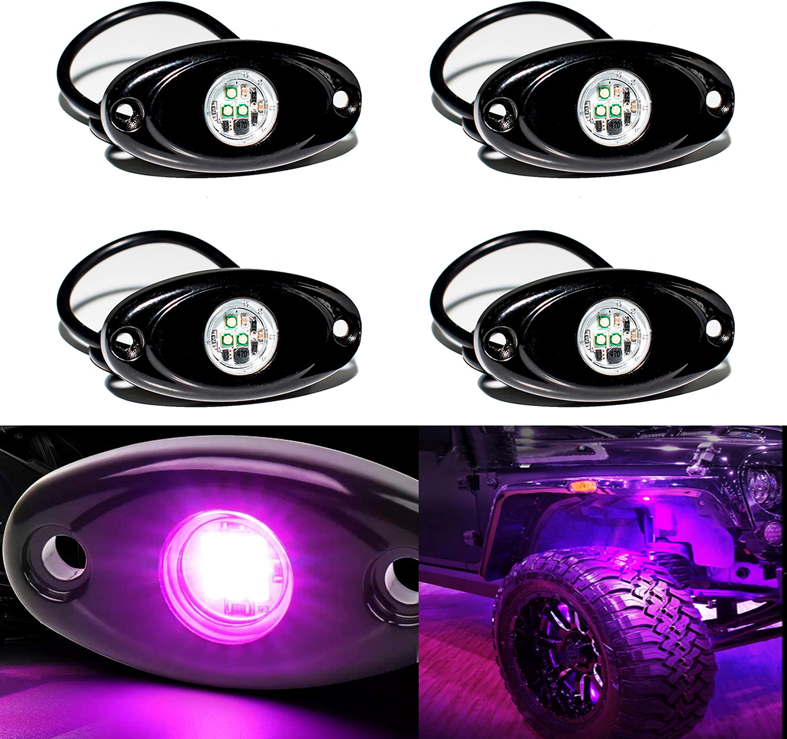 YONEDA LED Rock Lights 4PODS Waterproof LED Neon Underglow