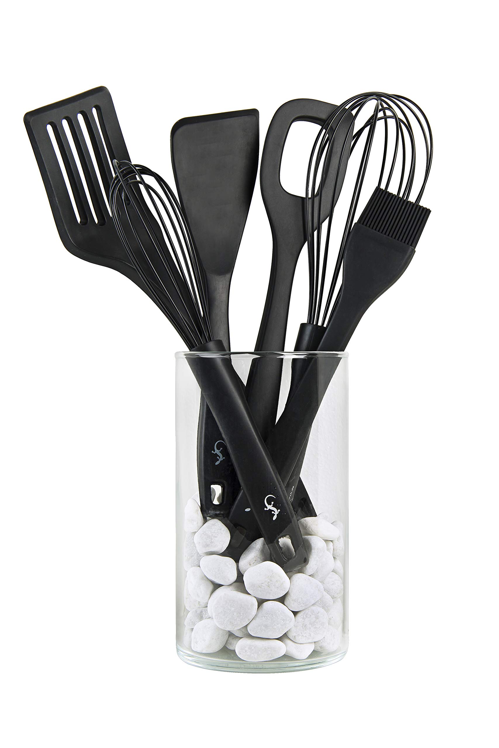 Lurch 240613 Smart Tool Essential Set d'ustensiles de cuisine 100% silicone platine sans BPA avec noyau en nylon (cuillère, spatule, louche et fouette)