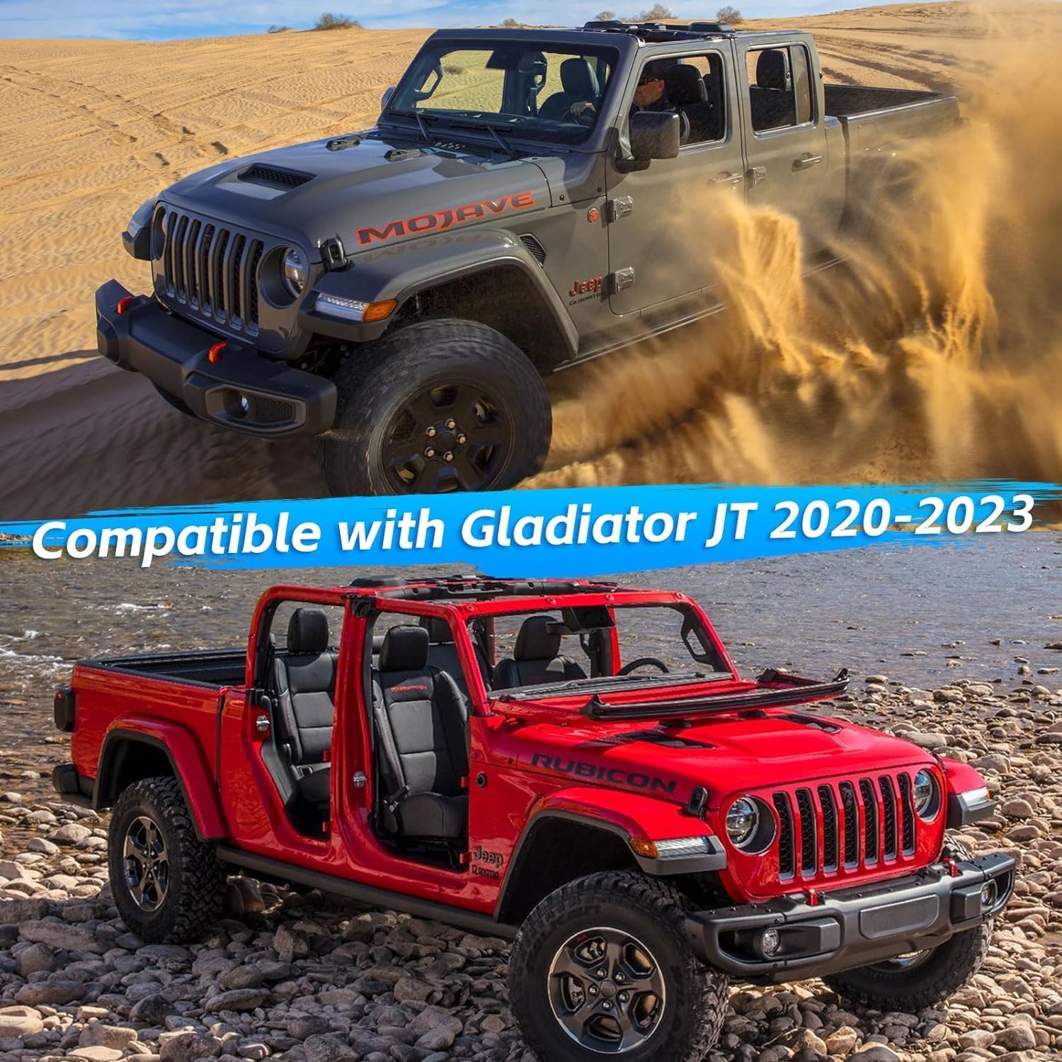 Jeep Gladiator 2020-2023 Cab Covers - Waterproof 4 Door, 420D Upgraded PU2 Resistant Cover Windproof Dustproof Rain Snow All Weather with 6 Gust Hooks