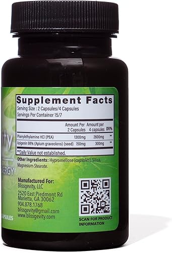 Miniatura 6 de Apigenina de 150 mg Feniletilamina Suplemento de apoyo del estado de ánimo Promueve la euforia, el enfoque y la claridad mental Alivio natural