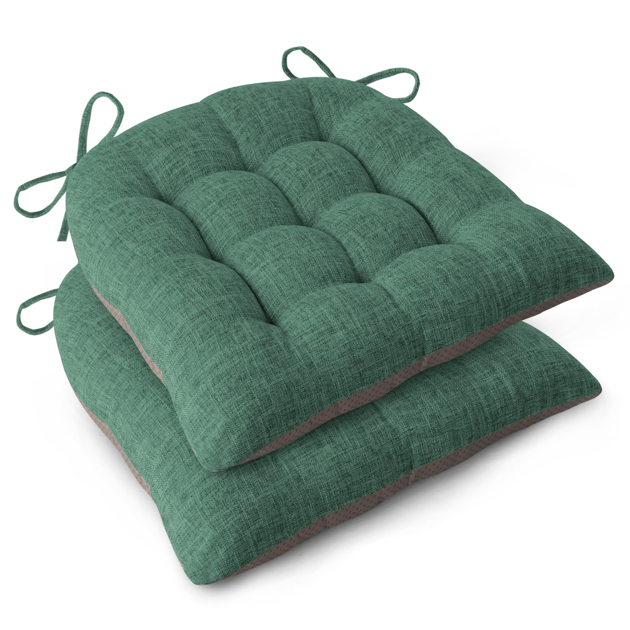 FlyGulls Chair Cushions for Dining Chairs Set of 2 Durable D-Shaped Seat Cushions with Non-Slip Backing Secure Ties Thick Cozy Seat Pad for Kitchen Dining Room Office(46x42x7.6cm Green) โ image 1