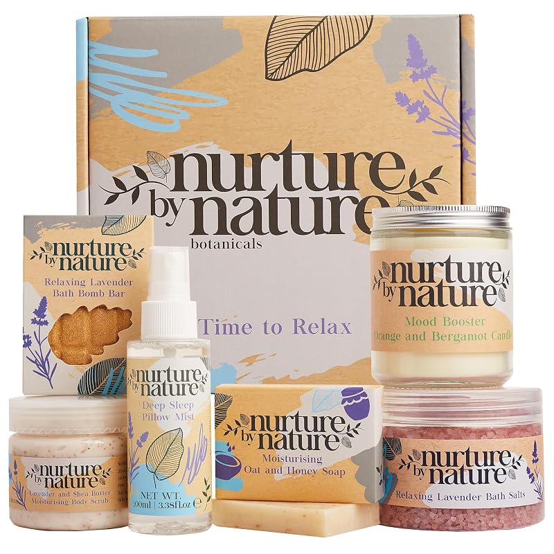 Nurture by Nature Botanicals Kit de Banho e Cuidados Corporais em Caixa de Presente com 6 Itens