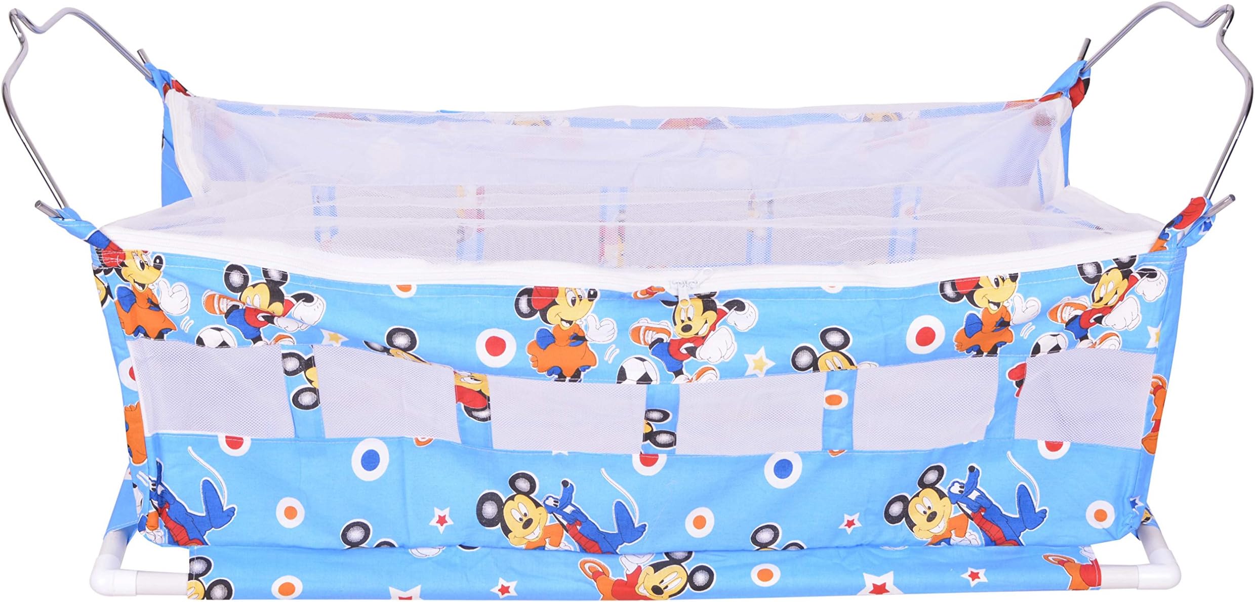 Aashi Enterprise New Born Flat Bed Soft Cotton Cloth Swing Baby Cradle/Ghodiyu Hammock With Mosquito Net, Light Blue