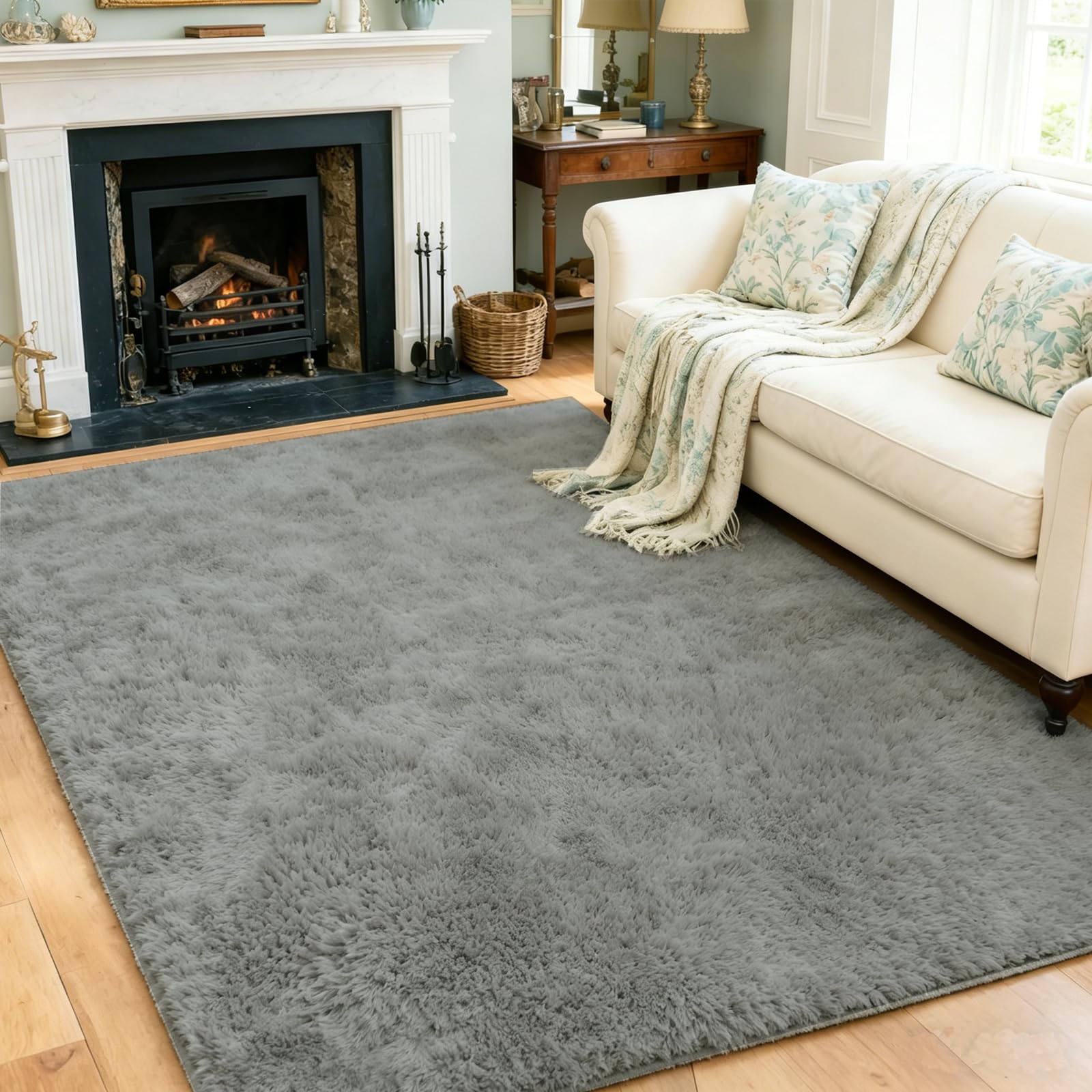 jxgzyy Grey Rugs Living Room, Shaggy Rugs for Bedroom, Fluffy Bedside Rug