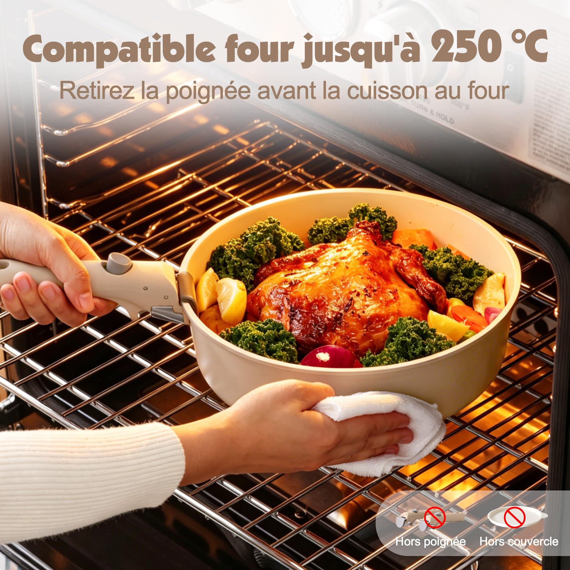 SENSARTE Set de Casseroles et Poêles 17 Pièces - Revêtement Céramique Antiadhésif - Batterie de Cuisine pour Induction/Gaz, Poignées Amovibles, Empilable et Lavable Lave-Vaisselle